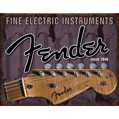 Fender head stock metal sign