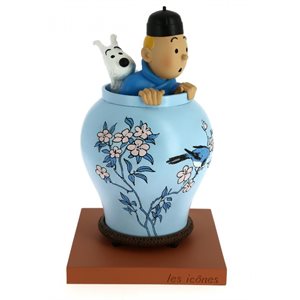 Statuette 20cm Vase Lotus Bleu